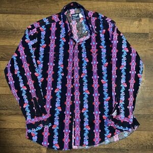 Vintage Wrangler Brushpopper Western Shirt Blue Red Aztec 17.5 36 XL XLong Tails